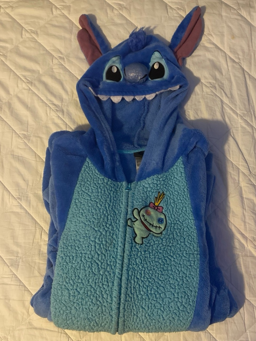 Disney Blue Plush Stitch-Inspired Hooded One-Piece